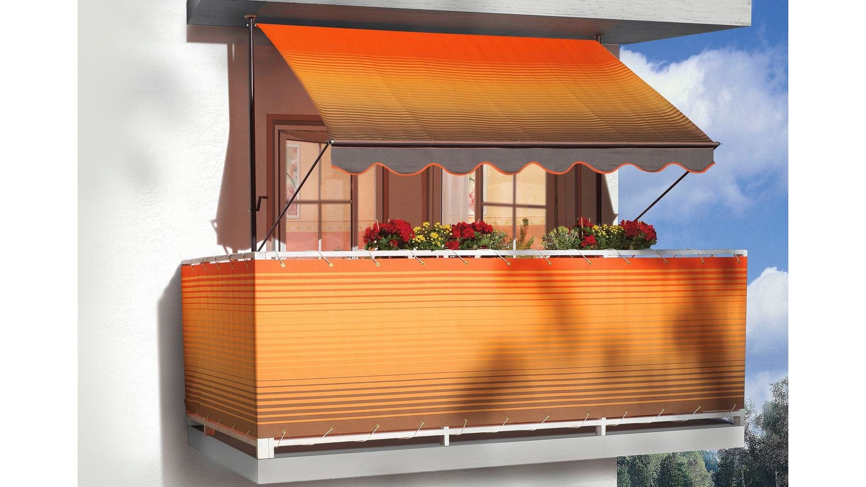 Angerer Klemmmarkise Exklusiv - Markise für Sonnenschutz - Montage ohne Bohren und Dübeln - ideale Balkonmarkise für Mietwohnungen (400 cm, Orange-Braun Ombré)