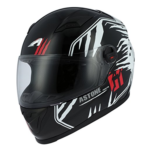 Astone Helmets - Casque intégral GT2 Graphic Predator - Casque idéal milieu urbain - Casque intégral en polycarbonate - Black/white XL