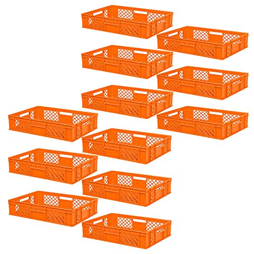 12x Eurobehälter/Stapelkorb durchbrochen, PE-HD, Industriequalität, lebensmittelecht, LxBxH 600x400x150 mm, orange