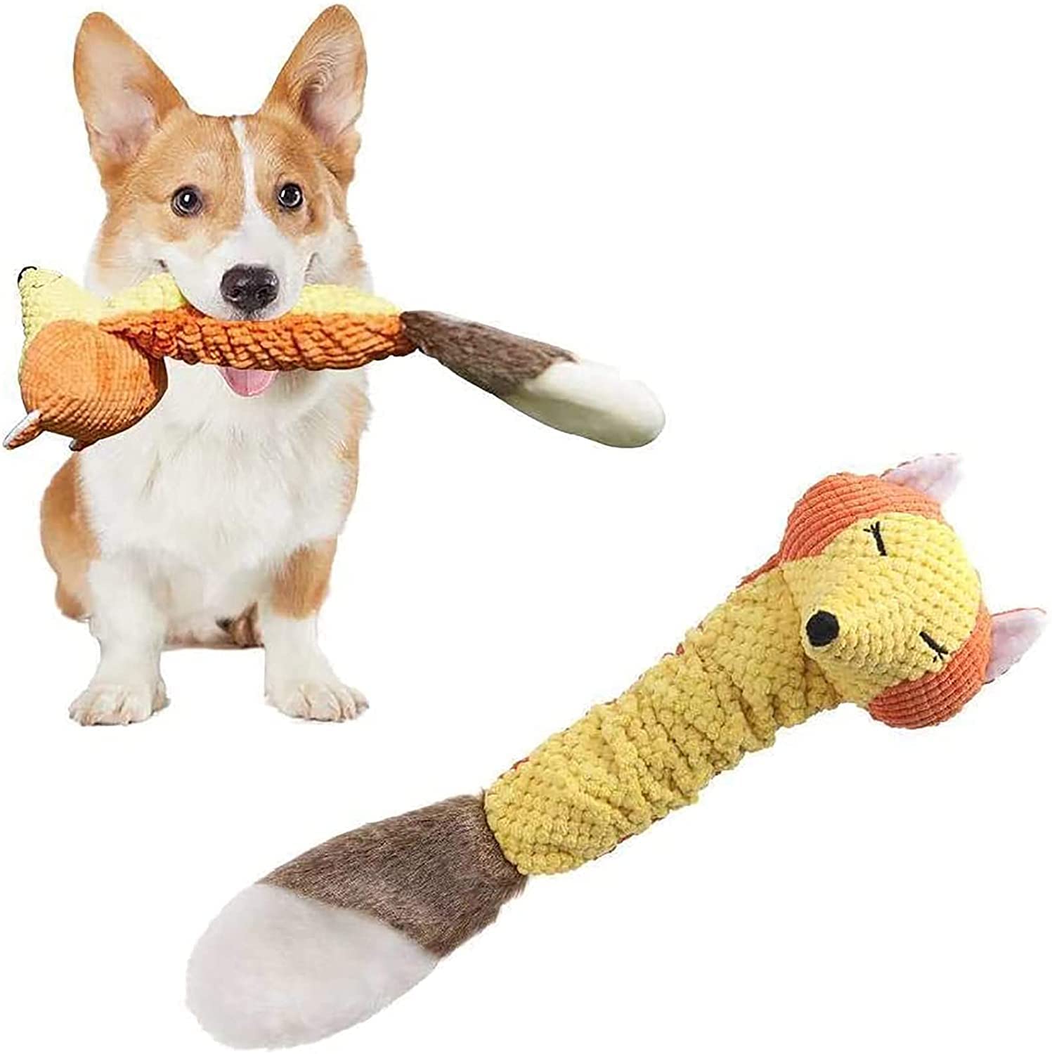 EETOYS Market Leader PET Lover Stuffless Squeaky Plush Animal Interactive Dog Toy (Fox)