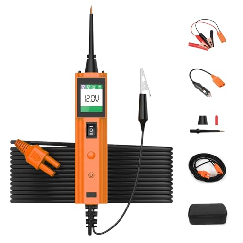 KAISAL Digitaler KFZ Spannungsprüfer 0~65V AC/DC Power Circuit Tester Probe Kit Prüflampe Stromprüfer Durchgangsprüfer Kfz-Schaltkreis-Diagnosegerät mit LCD Anzeigen,12 Meter Messleitung