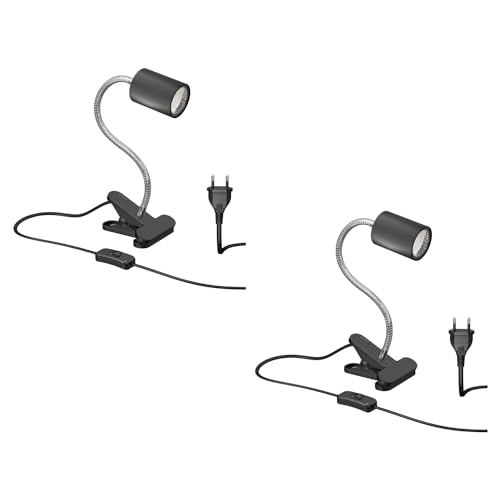 ledscom.de Klemmleuchte WAIKA mit Schwanenhals und Schalter schwarz matt, inkl. GU10 LED Lampe (warmweiß, 3000K, 2W =24W, 200lm, 110°), 2 Stk.