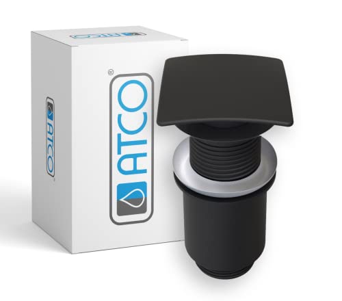 ATCO® PU42 Design Pop-Up Ventil ohne Überlauf schwarz eckig Ablauf Ablaufgarnitur Excenter Exzenter Abfluss Siphon Waschtisch