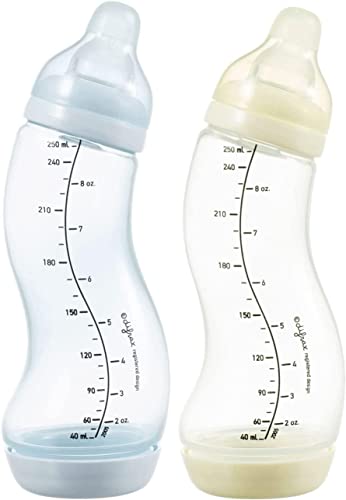 Difrax Babyflaschen-Set - Neugeborene Natural Pure 250ml - Anti-Kolik System - Gute Akzeptanz - 1x Trinkflasche S Hellblau und 1x Trinkflasche S Weiß - Unisex