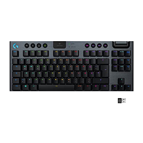 Logitech G915 TKL kabellose mechanische Lightspeed RGB Gaming-Tastatur ohne Ziffernblock, mehrere Switches mit flachem Profil zur Auswahl, LIGHTSYNC RGB, Tactile - Schwarz