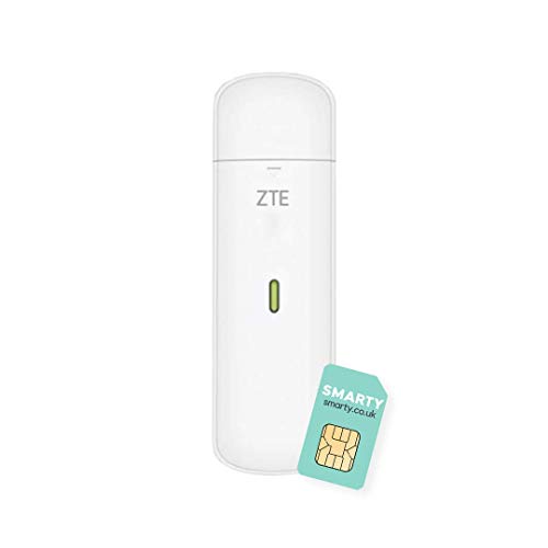 ZTE MF833U1, CAT4/4G USB-Dongle, entsperrt, kostengünstig, 150 MBit/s, Multiband-Konfiguration, mit 2 Jahren Garantie und kostenloser Smarty-SIM-Karte, Weiß