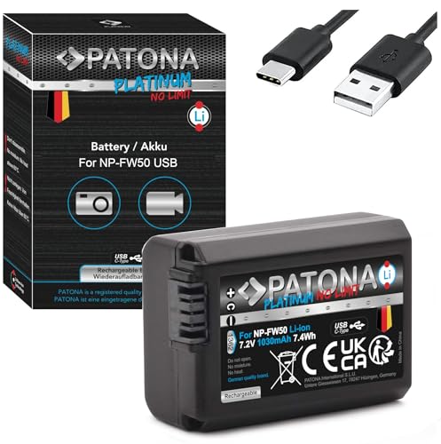 PATONA 1362 Platinum NP-FW50 USB Akku (1030mAh) mit direkt USB Eingang (USB-c)