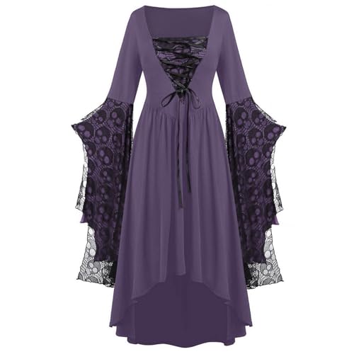 Liyuera Kostüm Damen Fasching Karnevalskostüme Gothic-Kleidung für Frauen, Halloween, Spitze, Punk-Kleid, Übergröße, Retro-Kleid, mittelalterliches Kostüm Renaissance Kleid (Purple, XXL)