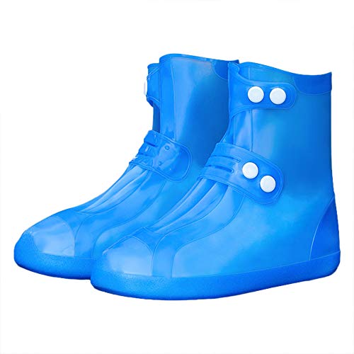 G-like Wasserdicht Rutschfest Schuhbezug Zubehör - Outdoor Regen Schutz Ausrüstung Verschleißfest Stiefel Schuhüberzug Weich Faltbar Dichte Sohle Passform für Damen Herren (3XL, Blau (Mittelstiefel))