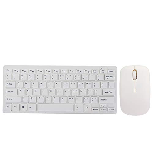 PUSOKEI Kombination aus kabelloser Tastatur und Maus - Tastatur-Maussatz, 2,4-G-kabellose Tastatur 78 Tasten und Maus 3 Tasten, Plug & Play, ohne Treiber(Weiß)