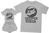 Zarlivia Clothing Trooper Junior & Trooper Senior - Matching Father Baby Gift Set - Mens T Shirt & Baby Girl Playsuit - Grey - XX-Large & 6-12 Months