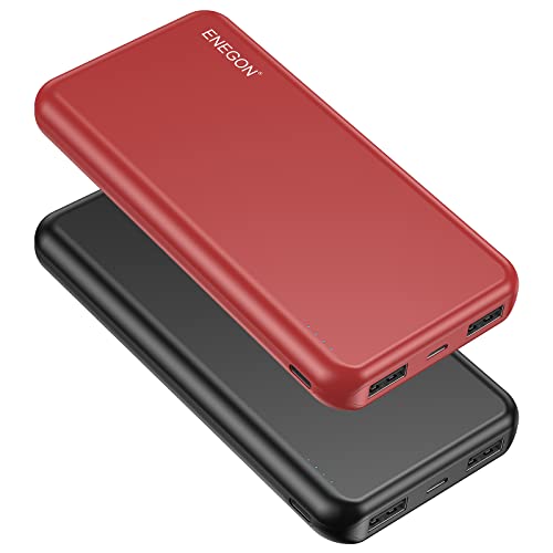 ENEGON 2er-Pack Tragbares Ladegerät Powerbank 10000mAh, Das Telefonladegerät mit USB-C-EIN- und -Ausgang und Zwei USB-Ausgängen für iPhone, iPad, Galaxy S9, Tablets und mehr (Rot+Schwarz)