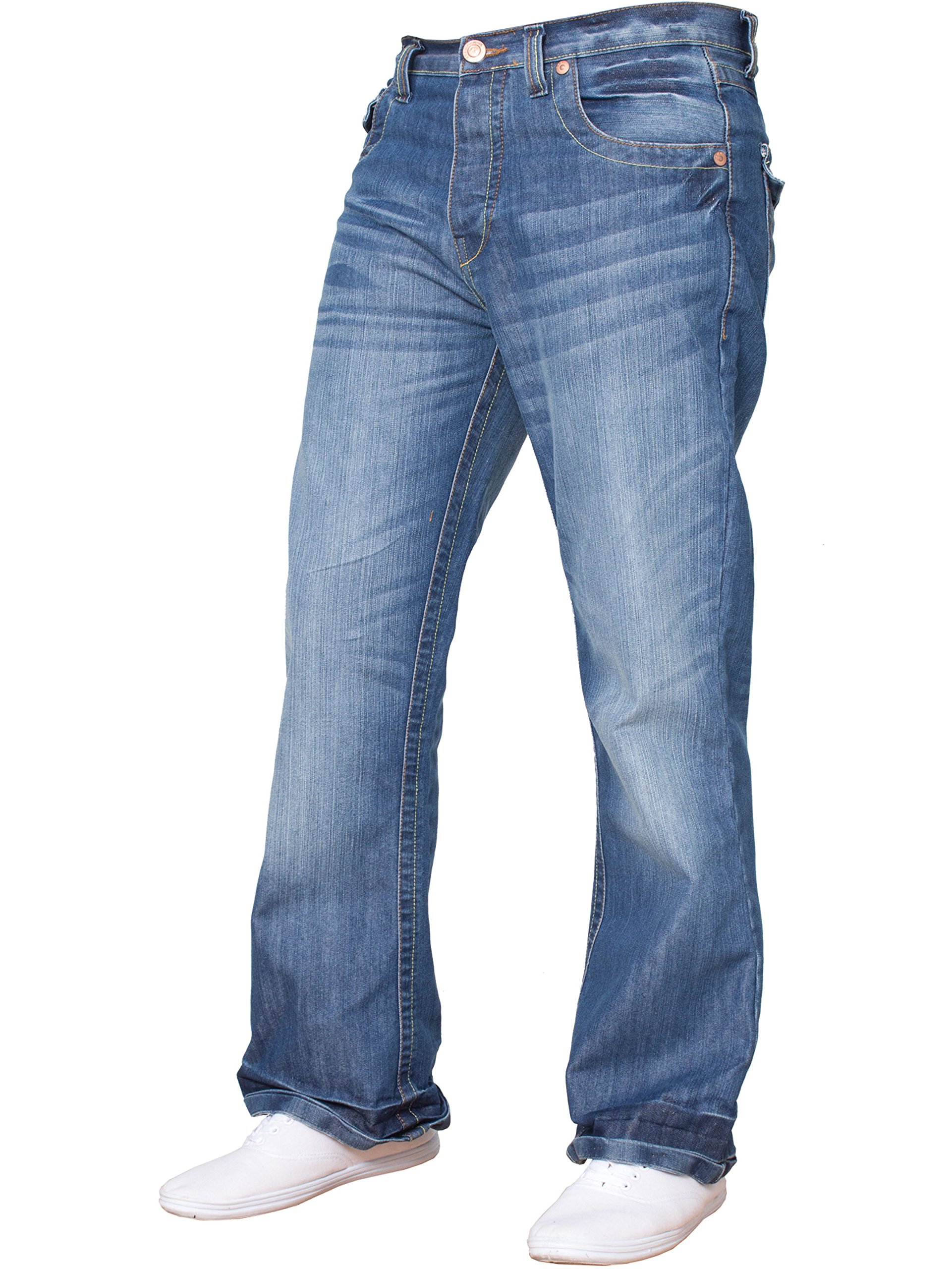 APT Herren Basic Bootcut Denim Jeans mit weitem Bein, verschiedene Taillengrößen und Farben erhältlich, blau, 40 W/34 L