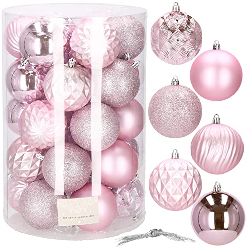 SPRINGOS Weihnachtsbaumkugeln aus Kunststoff 30-teiliges Weihnachtskugeln-Set Durchmesser 8 cm rosa Dekoration für Weihnachten Party Hochzeit