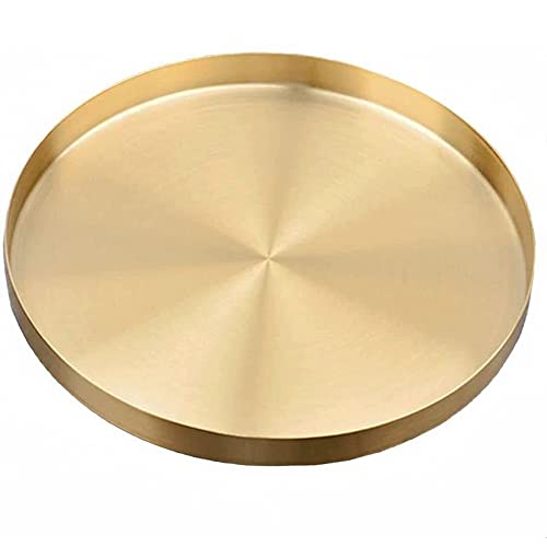 CENPEK Rundes goldfarbenes Tablett aus Edelstahl für Schmuck, Make-up, Kerzenteller, dekoratives Tablett, 30 cm