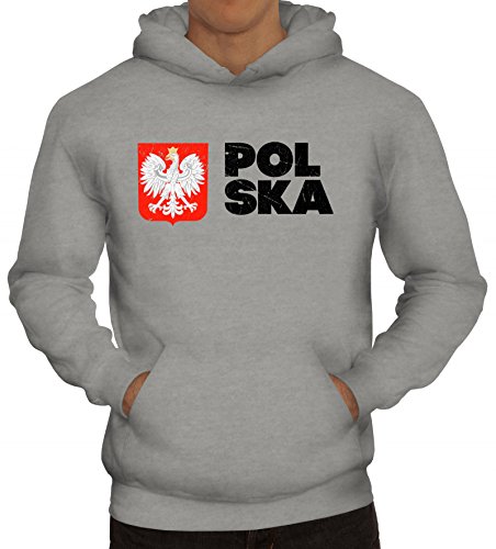 ShirtStreet Wappen Polska Poland Warschau Länder Herren Hoodie Männer Kapuzenpullover Flagge Polen 2, Größe: XL,Graumeliert