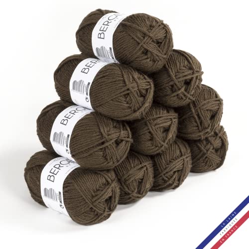 Bergère de France - IMAGE, Wolle set zum stricken und häkeln (10 x 50 g) 50% Merinowolle - 5,5 mm - dickes und weiches Garn, ideal zum Verdrehen - Grün (BRONZE)