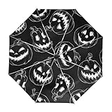 ALAZA Halloween Lustige Kürbis Regenschirm Reise Auto Öffnen Schließen UV-Schutz-windundurchlässiges Leichtes Regenschirm