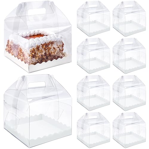 BELLE VOUS 10x transparente Kuchen Geschenke Transportbox - 15x15x12cm - Geschenkbox Set durchsichtig mit Deckel - wiederverwendbare Geschenkbox transparent- Cake Boxes -Presentbox