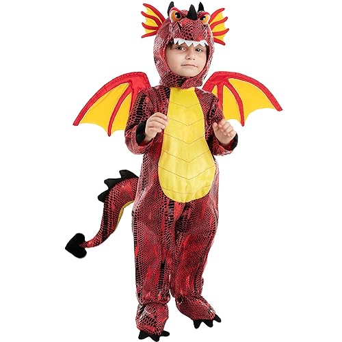 Spooktacular Creations Child Red Dragon Costume for Halloween Trick or Treating Dinosaur Dress-up Pretend Play