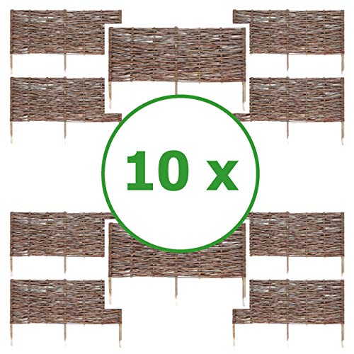 BOGATECO 10 x Weiden-Zaun Steckzaun | 100 cm Lang & 40 cm Hoch | Holz-Zaun | Perfekt für den Garten als Beeteinfassung oder Weg-Abgrenzung