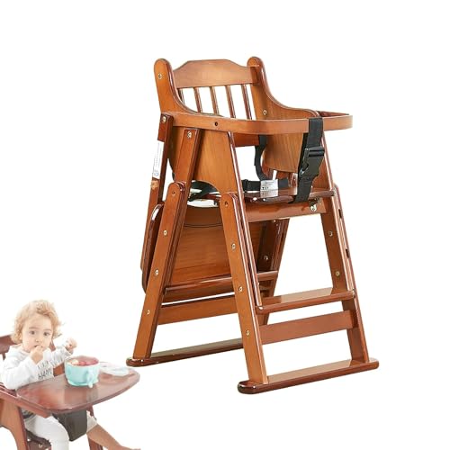 Hochstuhl Holz-Baby-Hochstühle, tragbarer Kinder-Klappstuhl mit Tablett und Sicherheitsgurt, höhenverstellbarer Baby-Esszimmerstuhl für Babys und Kleinkinder Kinderstuhl
