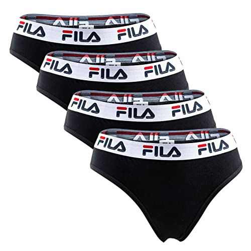 FILA Damen Brazilian Slip - 4er Pack, Logobund, Cotton Stretch (L, Schwarz)