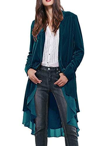 R.Vivimos Damen Samt Rüsche Mantel Slim-Fit Anzug Freizeitjacke Mode Klassisch Schwalbenschwanzsaum (Mittel, Meeresblau)