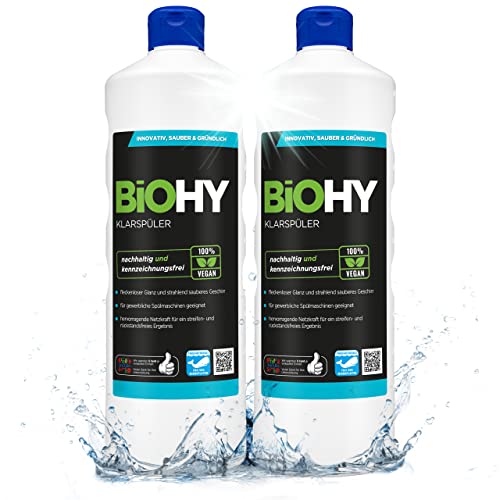 BiOHY Klarspüler (2 x 1 liter) | Bio Geschirrspülmittel | ideal für alle Spülmaschinen | EXTRA STARKER Fettlöser für Gastronomie & Haushalt | frischer Glanz auf Glas & Geschirr