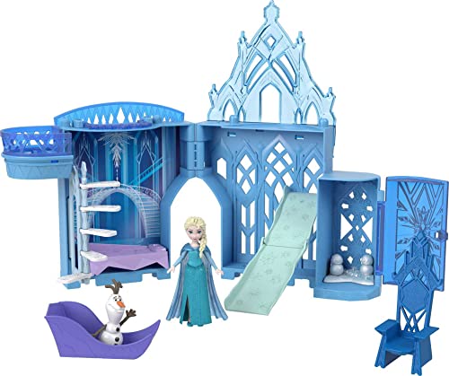 Disney Frozen HPR37 - Disney „Die Eiskönigin“ Spielzeug, Elsas Stapelschloss Puppenhaus-Spielset mit Kleiner Puppe und 8 Teilen, Reisespielzeug und Geschenke für Kinder
