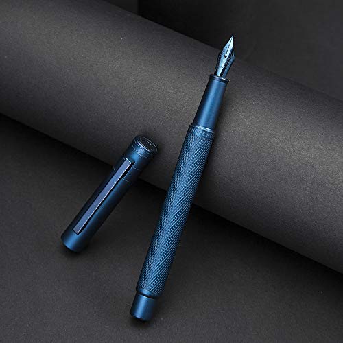 HongDian Füllfederhalter, dunkelblauer Wald, blaue extra feine Feder, klassischer Stift mit Konverter und Metallstifteetui