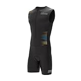 Herren Fahrrad-Skinsuit mit Gel-Polsterung, einteiliger Trianzug, kurzes, sublimiertes Design, Ärmellos-Schwarz-Mehrfarbig, L