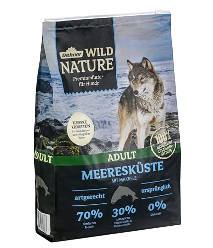 Dehner Wild Nature Hundefutter Meeresküste, Trockenfutter getreidefrei, Kroketten, für ausgewachsene Hunde, Makrele, 4 kg