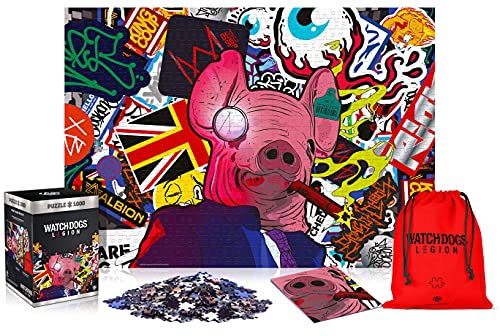 Watch Dogs Legion: Pig Mask | 1000 Teile Puzzle | inklusive Poster und Tasche | 68 x 48 | für Erwachsene und Kinder ab 14 Jahren | ideal für Weihnachten und Geschenk | Spiel-Artwork Motiv
