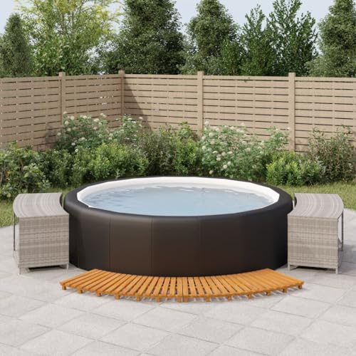 AUUIJKJF Pool & Spa Whirlpool Surround Grau Poly Rattan und Massivholz Akazie Haus & Garten