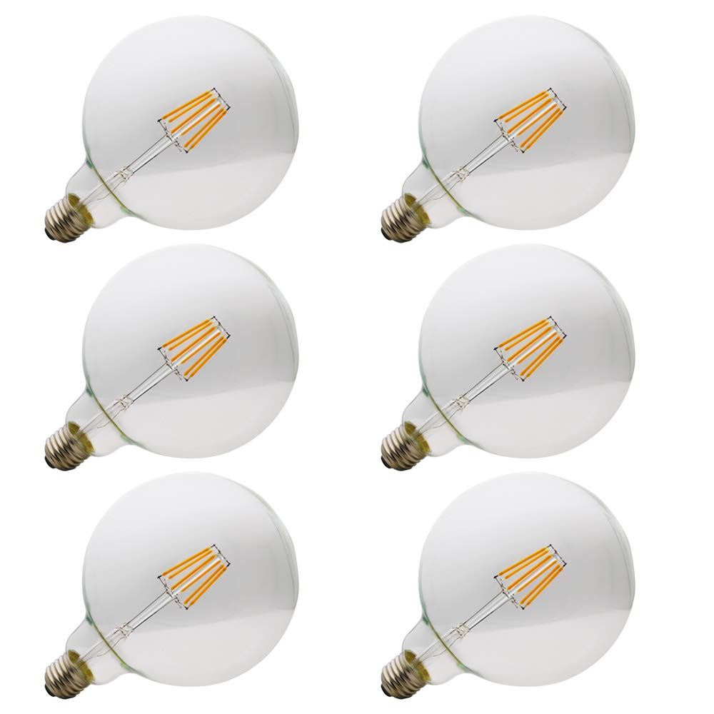 Dimmbar G125 Edison LED Globe Glühbirne E27 6 W Retro Vintage Industriell Stil Glühbirne Lampe,Dimmbar,AC 220V Warmes Weiß 2200K 500 lm， Klarglas mit hoher， Durchlässigkeit ；6 Stück
