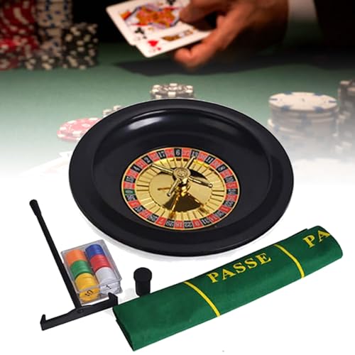 NVYAZJ 10-Zoll-Roulette-Set, Casino-Spiele, Roulette-Drehteller-Set mit 1-2-5-10-25-50 Chips*10, Kleiner Samt-Tischdecke, Kleiner Chip-Stick aus Kunststoff, praktisch, platzsparend