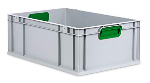 aidB Eurobox NextGen Color grün, 600x400x220 mm, Griffe geschlossen, robuste Plastikbox aus Kunststoff mit ergonomischen Griffen, stapelbare Kunststoffkiste, ideal für die Industrie
