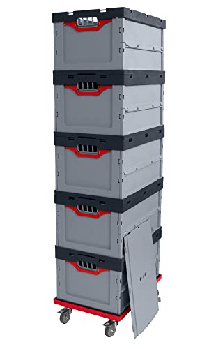 Auer Faltbox 5er Set FBD 64/32 + Deckel + Rollwagen | Kunststoffbox 60x40x32cm Box Klappbox stapelbar 67L | Lager-, Kommissionier. u. Transportboxen mit Deckel und Transportroller