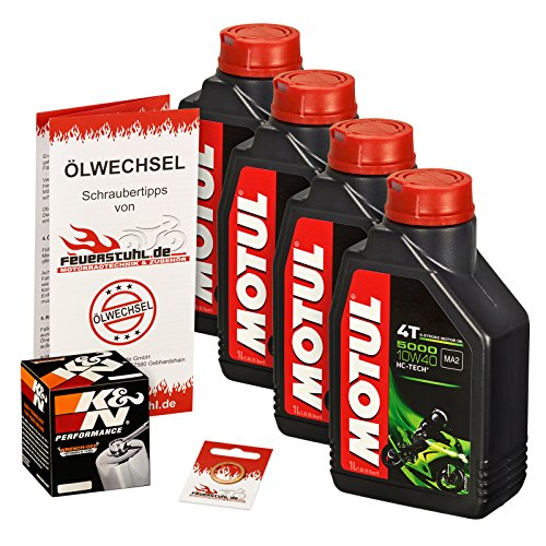 Motul 10W-40 Öl + K&N Ölfilter für Honda VT 1100 C/2/3 Shadow 94-00 SC23 SC32 SC39 - Ölwechselset inkl. Motoröl, Chrom Filter, Dichtring