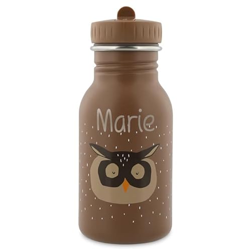 Personalisierte Trinkflasche aus Edelstahl von Trixie Baby Gravur des Namens (350 ml, Eule)