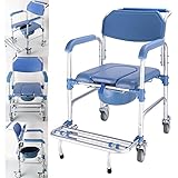 ybaymy Toilettenstuhl Rollstuhl mit Bremsrad Multifunktionaler Stillstuhl Faltbarer Pedal und Schwammkissen, Mobiler Nachttisch Rollstuhl für Ältere, Behinderte