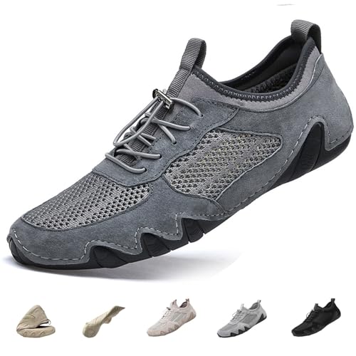 Vimlo Hike Footwear Barefoot Herren Leichte, Bequeme, atmungsaktive Mesh-Wildleder-Spleißen, rutschfeste Softsole-Jogging-Walking-Schuhe (Color : Gray, Size : 46)