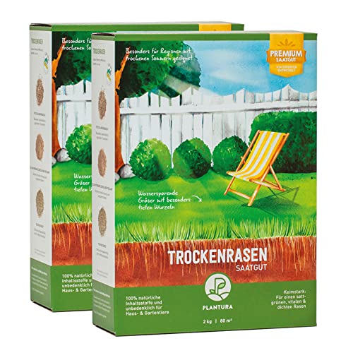 Plantura Trockenrasen, 2er-Set, 4 kg, wassersparende Rasensamen für trockene Regionen, Premium-Saatgut