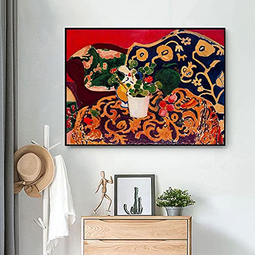Henri Matisse Rote Blumen-Leinwandmalerei, Poster und Drucke im brutalistischen Stil, Wandkunst, Bilder für Wohnzimmer, Wanddekoration, 60 x 90 cm, ohne Rahmen