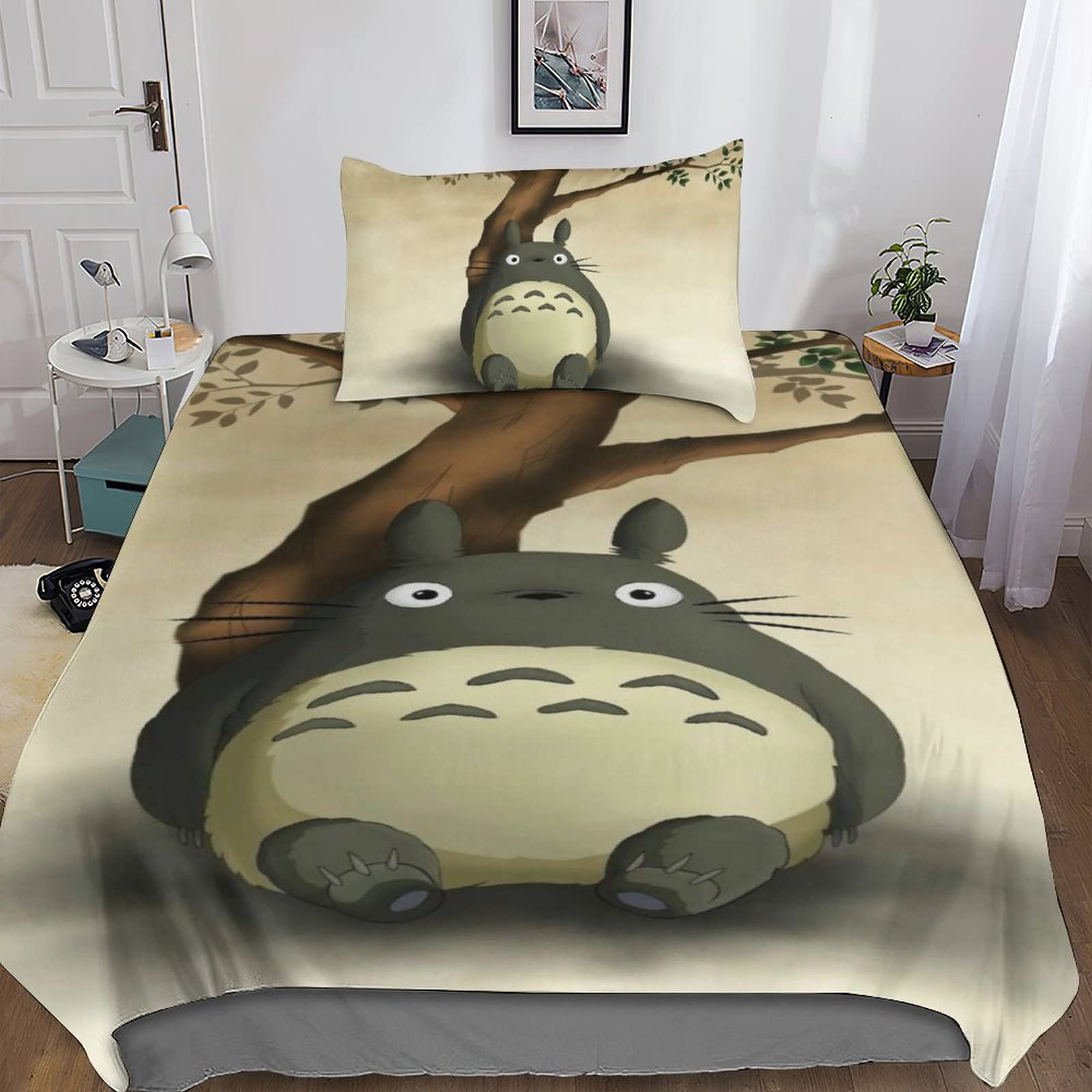 SLINM Totoro Bettwäsche Set Bettbezug süßes knuddeliges Haustier 3D Bedruckte Betten Für Kinder Jungen Mädchen Thema Raumdekor Für Schlafzimmer, Weiche Bequemer Single（135x200cm）