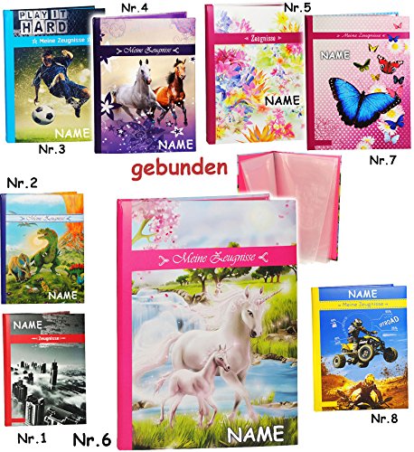 A 4 - Zeugnismappe / Zeugnisbuch - Meine Zeugnisse _ Einhorn mit Fohlen - incl. Name - GEBUNDEN mit festen Seiten - A4 - Softcover - Dokumentenmappe -..