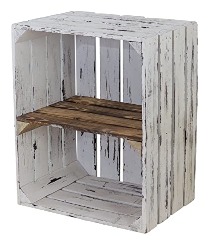 Holzkisten im modernen Grau Vintage Look mit sichtbarer Holzmaserung für Deko im Landhausstil Holz Geschenkkisten (Holzkiste mit kurzem Gef Mittelbrett)