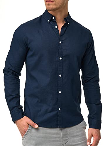 Indicode Herren Brayden Hemd gestreift mit Button-Down-Kragen | Herrenhemd Männerhemd Navy - solid M
