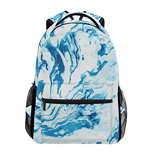 Rucksack mit Marmor-blauer Textur, wasserdicht, Schultertasche, Turnbeutel, weißer Stein, Laptop-Tasche, lässiger Tagesrucksack, Outdoor-Reise, Sporttasche für Damen und Herren
